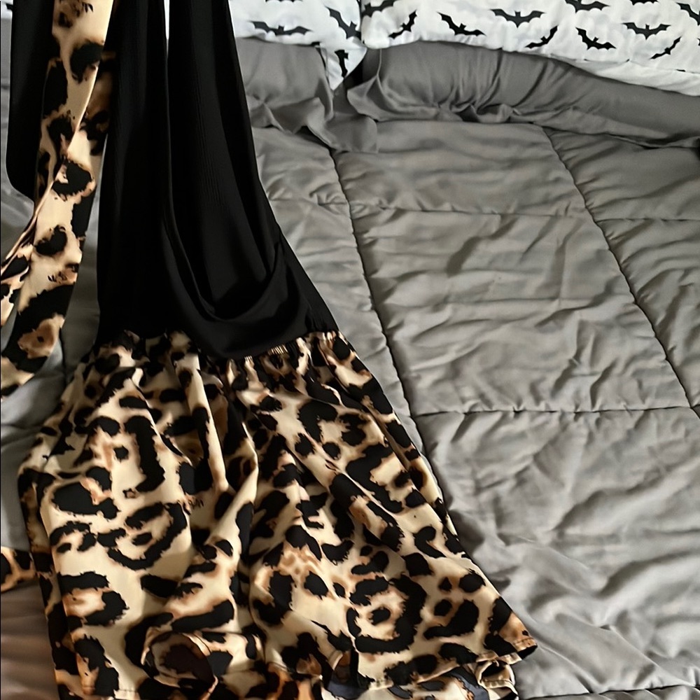 Leopard Print & Black Romper Leopard Tie
